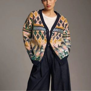 Maeve Patterned Sequin Cardigan Sweater NWT